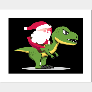 Santa Riding Dinosaur T rex funny christmas Posters and Art